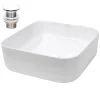 Waschbecken inkl. Ablaufgarnitur Weiß ohne Überlauf 39x39x14 cm Weiß aus Keramik-ECD Germany Discount