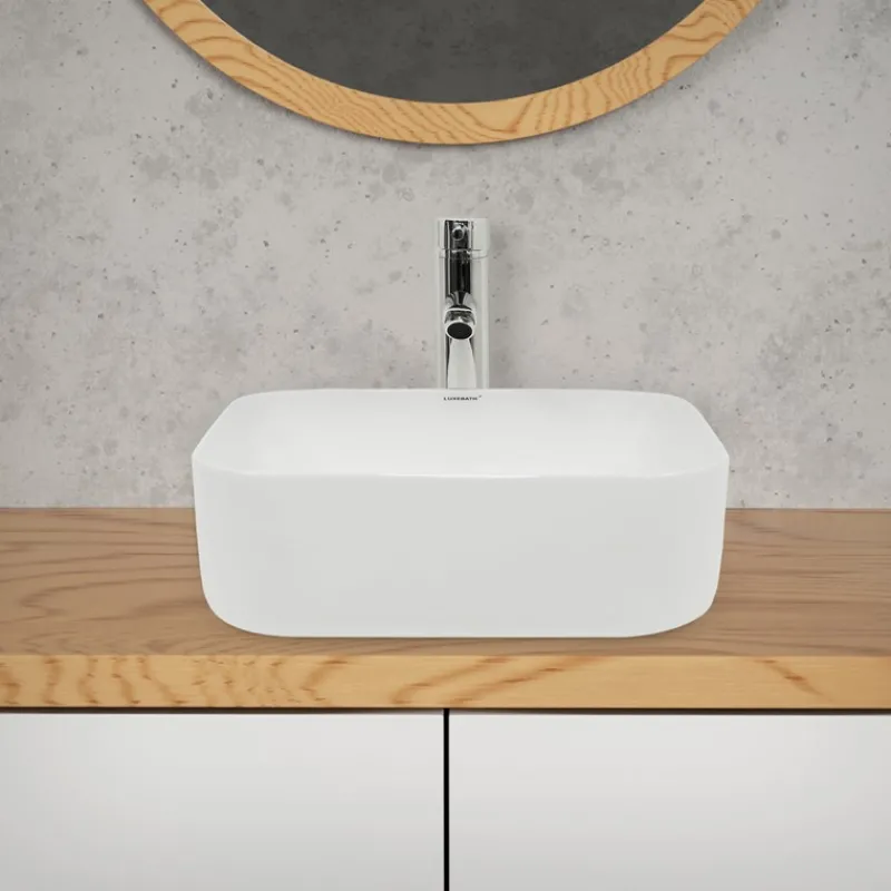 Waschbecken inkl. Ablaufgarnitur Weiß ohne Überlauf 39x39x14 cm Weiß aus Keramik-ECD Germany Discount