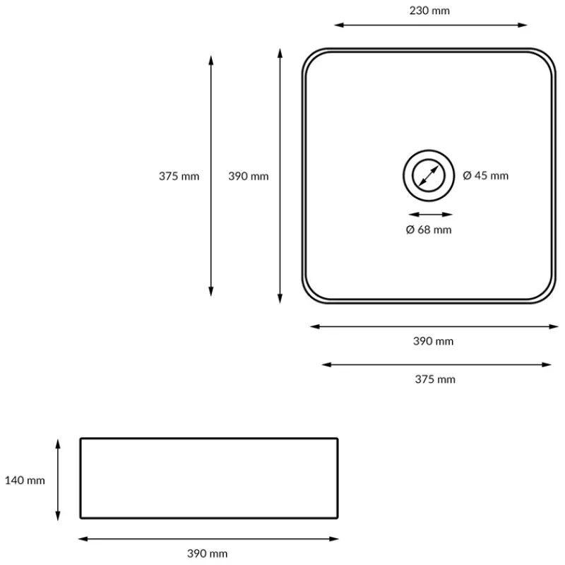 Waschbecken inkl. Ablaufgarnitur Weiß ohne Überlauf 39x39x14 cm Weiß aus Keramik-ECD Germany Discount