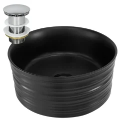 Waschbecken inkl. Ablaufgarnitur Silber ohne Überlauf Ø 41x18 cm Schwarz aus Keramik ML-Design-ECD Germany Online