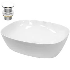 Waschbecken inkl. Ablaufgarnitur ohne Überlauf 50,5x38,5x13,5 cm Weiß aus Keramik LuxeBath-ECD Germany Online