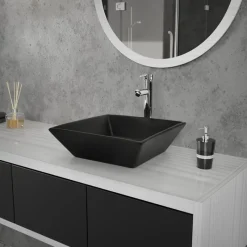 Waschbecken inkl. Ablaufgarnitur Schwarz ohne Überlauf 41x41x12 cm Schwarz aus Keramik ML-Design-ECD Germany New