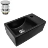 Waschbecken inkl. Ablaufgarnitur Silber ohne Überlauf 35,5x20,5x12,5 cm Schwarz aus Keramik ML-Design-ECD Germany Clearance