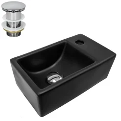 Waschbecken inkl. Ablaufgarnitur Silber ohne Überlauf 35,5x20,5x12,5 cm Schwarz aus Keramik ML-Design-ECD Germany Clearance