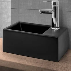 Waschbecken inkl. Ablaufgarnitur Silber ohne Überlauf 35,5x20,5x12,5 cm Schwarz aus Keramik ML-Design-ECD Germany Clearance