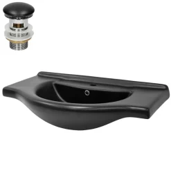 Waschbecken inkl. Ablaufgarnitur Schwarz mit Überlauf 87x50,5x22,5 cm Schwarz matt aus Keramik ML-Design-ECD Germany Discount