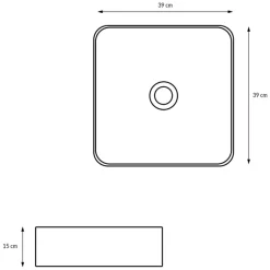 Waschbecken inkl. Ablaufgarnitur Weiß ohne Überlauf 39x39x15 cm Weiß aus Keramik ML-Design-ECD Germany Best