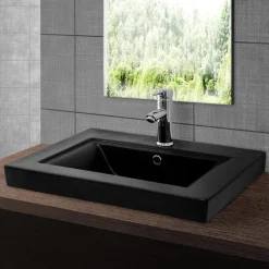 Waschbecken inkl. Ablaufgarnitur mit Überlauf 61x46,5x15,5 mm Schwarz matt aus Keramik ML-Design-ECD Germany Discount