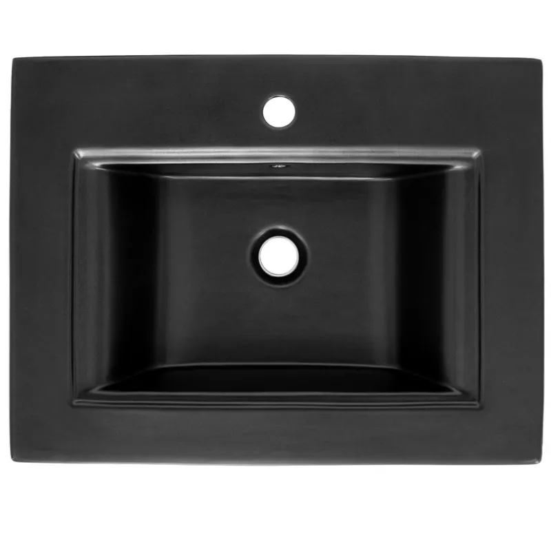 Waschbecken inkl. Ablaufgarnitur mit Überlauf 61x46,5x15,5 mm Schwarz matt aus Keramik ML-Design-ECD Germany Discount