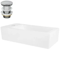 Waschbecken inkl. Ablaufgarnitur Silber ohne Überlauf 51x25x13 cm Weiß aus Keramik Rechtsbündig ML-Design-ECD Germany Hot
