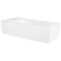 Waschbecken inkl. Ablaufgarnitur Silber ohne Überlauf 51x25x13 cm Weiß aus Keramik Rechtsbündig ML-Design-ECD Germany Hot