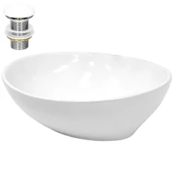 Waschbecken inkl. Ablaufgarnitur Weiß ohne Überlauf 41x33x14,2 cm Weiß aus Keramik-ECD Germany Discount