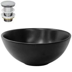 Waschbecken inkl. Ablaufgarnitur Silber ohne Überlauf Ø 28x15 cm Schwarz aus Keramik ML-Design-ECD Germany New