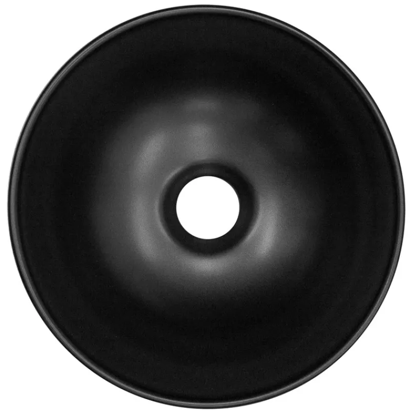 Waschbecken inkl. Ablaufgarnitur Silber ohne Überlauf Ø 28x15 cm Schwarz aus Keramik ML-Design-ECD Germany New