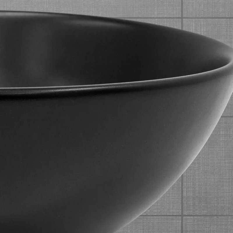 Waschbecken inkl. Ablaufgarnitur Silber ohne Überlauf Ø 28x15 cm Schwarz aus Keramik ML-Design-ECD Germany New