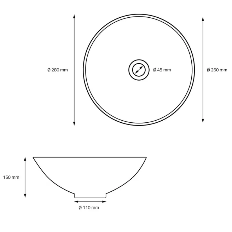 Waschbecken inkl. Ablaufgarnitur Silber ohne Überlauf Ø 28x15 cm Schwarz aus Keramik ML-Design-ECD Germany New