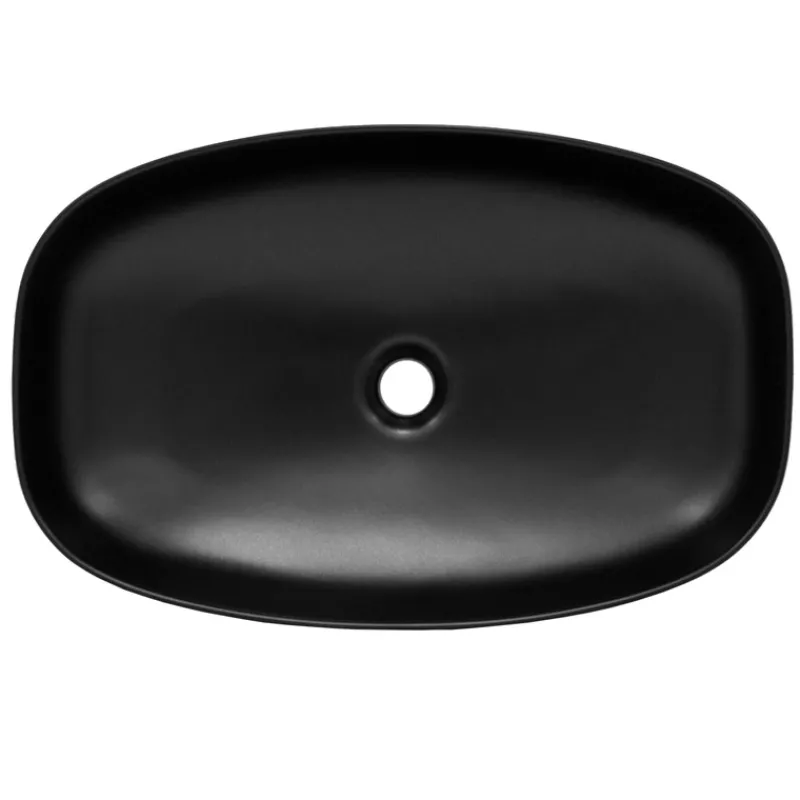 Waschbecken inkl. Ablaufgarnitur Silber ohne Überlauf 60,5x38,5x14 cm Schwarz aus Keramik ML-Design-ECD Germany