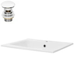 Waschbecken inkl. Ablaufgarnitur mit Überlauf 45x22,5x42 cm Weiß aus Keramik ML-Design-ECD Germany Best