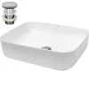 Waschbecken inkl. Ablaufgarnitur ohne Überlauf 50,5x39,5x13,5 cm Weiß aus Keramik-ECD Germany Best