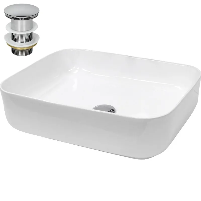Waschbecken inkl. Ablaufgarnitur ohne Überlauf 50,5x39,5x13,5 cm Weiß aus Keramik-ECD Germany Best