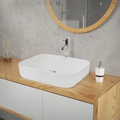 Waschbecken inkl. Ablaufgarnitur ohne Überlauf 50,5x39,5x13,5 cm Weiß aus Keramik-ECD Germany Best