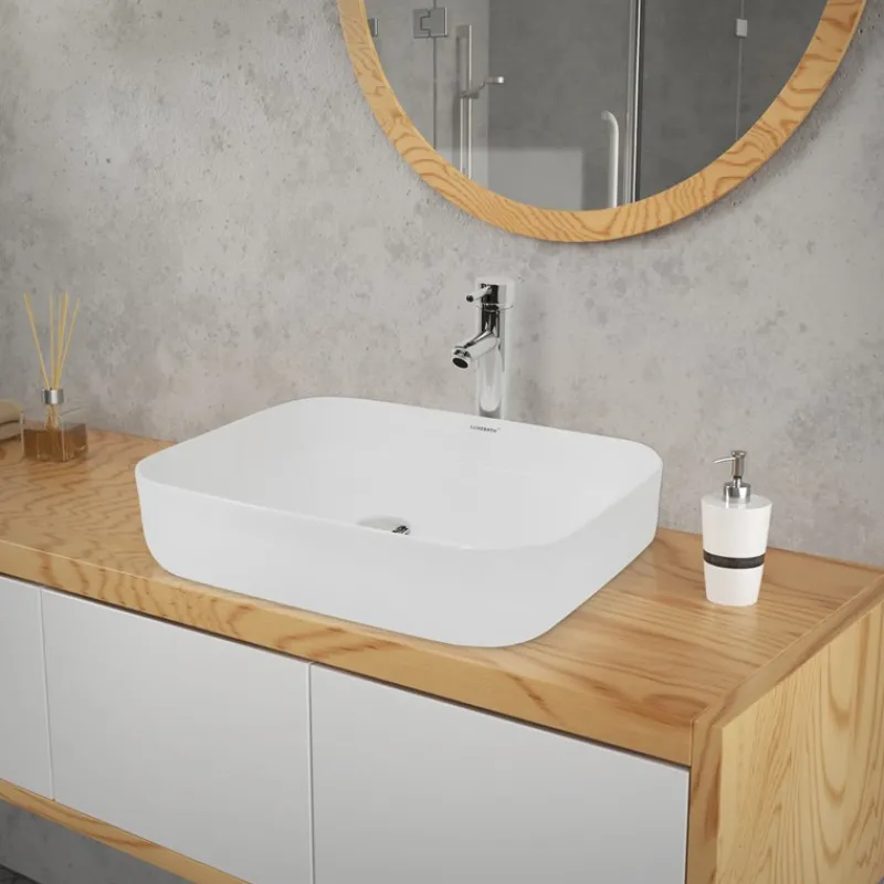 Waschbecken inkl. Ablaufgarnitur ohne Überlauf 50,5x39,5x13,5 cm Weiß aus Keramik-ECD Germany Best