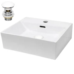 Waschbecken inkl. Ablaufgarnitur Weiß mit Überlauf 41,5x36x13 cm Weiß aus Keramik-ECD Germany Hot