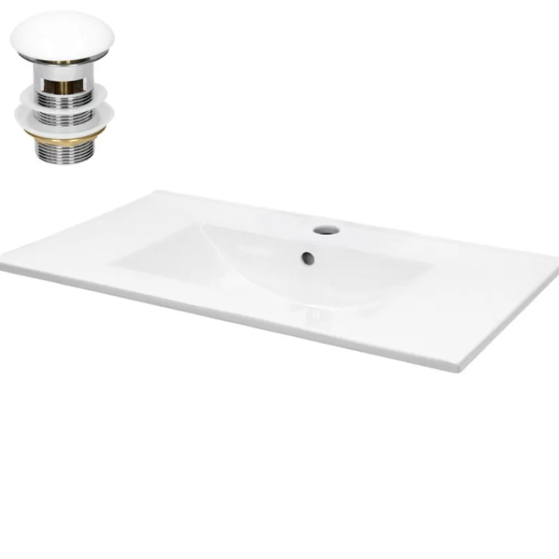 Waschbecken inkl. Ablaufgarnitur mit Überlauf 71x46,5x17,5 cm Weiß aus Keramik LuxeBath-ECD Germany Online