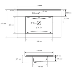 Waschbecken inkl. Ablaufgarnitur mit Überlauf 71x46,5x17,5 cm Weiß aus Keramik LuxeBath-ECD Germany Online