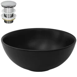 Waschbecken inkl. Ablaufgarnitur ohne Überlauf Ø 32x13,5 cm Schwarz aus Keramik ML-Design-ECD Germany Clearance