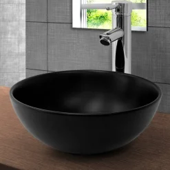 Waschbecken inkl. Ablaufgarnitur ohne Überlauf Ø 32x13,5 cm Schwarz aus Keramik ML-Design-ECD Germany Clearance