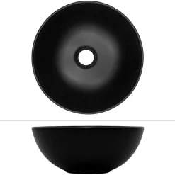 Waschbecken inkl. Ablaufgarnitur ohne Überlauf Ø 32x13,5 cm Schwarz aus Keramik ML-Design-ECD Germany Clearance
