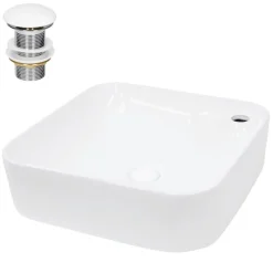 Waschbecken inkl. Ablaufganitur Weiß ohne Überlauf 43,5x43,5x12,5 cm Weiß aus Keramik-ECD Germany New