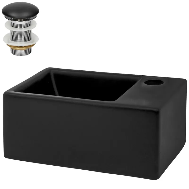 Waschbecken inkl. Ablaufgarnitur Schwarz ohne Überlauf 35,5x20,5x12,5 cm Schwarz aus Keramik ML-Design-ECD Germany Sale