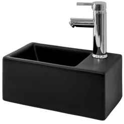 Waschbecken inkl. Ablaufgarnitur Schwarz ohne Überlauf 35,5x20,5x12,5 cm Schwarz aus Keramik ML-Design-ECD Germany Sale