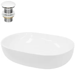 Waschbecken inkl. Ablaufgarnitur Weiß ohne Überlauf 60x42x14,5 cm Weiß aus Keramik-ECD Germany