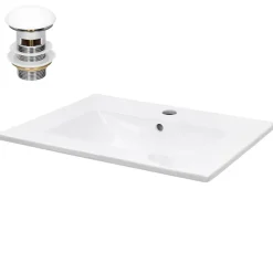 Waschbecken inkl. Ablaufgarnitur mit Überlauf 61x46,5x17,5 mm Weiß aus Keramik-ECD Germany Sale
