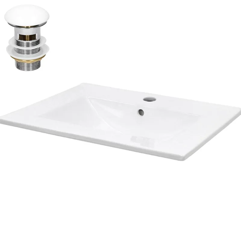 Waschbecken inkl. Ablaufgarnitur mit Überlauf 61x46,5x17,5 mm Weiß aus Keramik-ECD Germany Sale