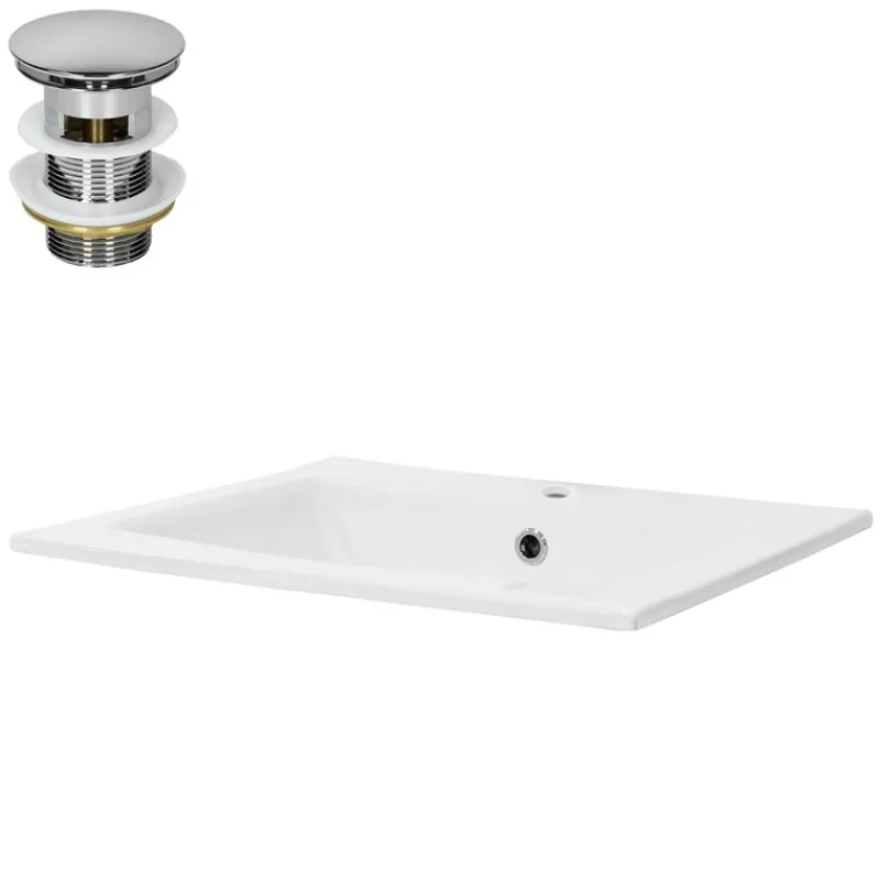 Waschbecken inkl. Ablaufgarnitur mit Überlauf 52,5x45x21 cm Weiß aus Keramik ML-Design-ECD Germany Sale