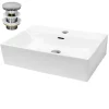 Waschbecken inkl. Ablaufgarnitur mit Überlauf 60,5x36x13 cm Weiß aus Keramik-ECD Germany New