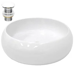 Waschbecken inkl. Ablaufgarnitur Weiß ohne Überlauf Ø 35x12 cm Weiß aus Keramik-ECD Germany Discount
