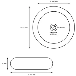 Waschbecken inkl. Ablaufgarnitur Weiß ohne Überlauf Ø 35x12 cm Weiß aus Keramik-ECD Germany Discount