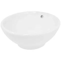 Waschbecken inkl. Ablaufgarnitur Weiß mit Überlauf Ø 42x17 cm Weiß aus Keramik-ECD Germany Outlet