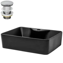 Waschbecken inkl. Ablaufgarnitur ohne Überlauf 49x36,5x14 cm Schwarz aus Keramik ML-Design-ECD Germany Clearance
