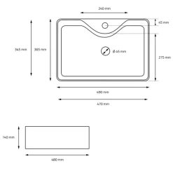 Waschbecken inkl. Ablaufgarnitur ohne Überlauf 49x36,5x14 cm Schwarz aus Keramik ML-Design-ECD Germany Clearance