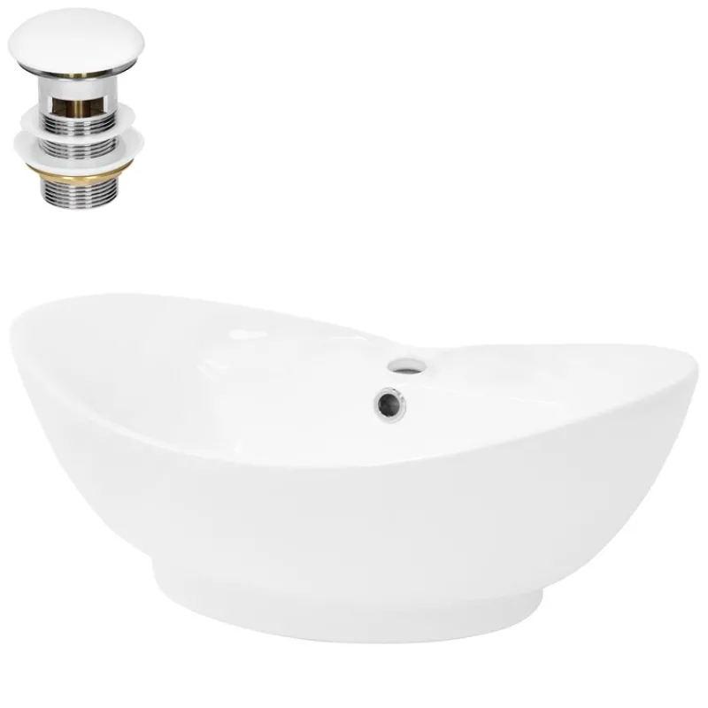 Waschbecken inkl. Ablaufgarnitur Weiß mit Überlauf 59x39,5x20,5 cm Weiß aus Keramik ML-Design-ECD Germany Online