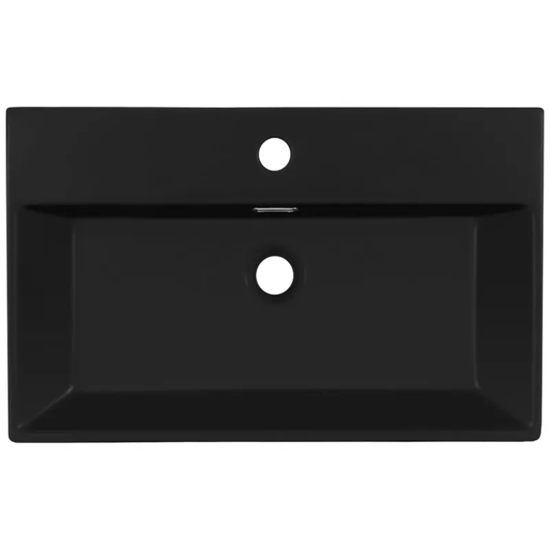 Waschbecken inkl. Ablaufgarnitur Schwarz mit Überlauf 60,5x36,5x13 cm Schwarz aus Keramik ML-Design-ECD Germany Clearance