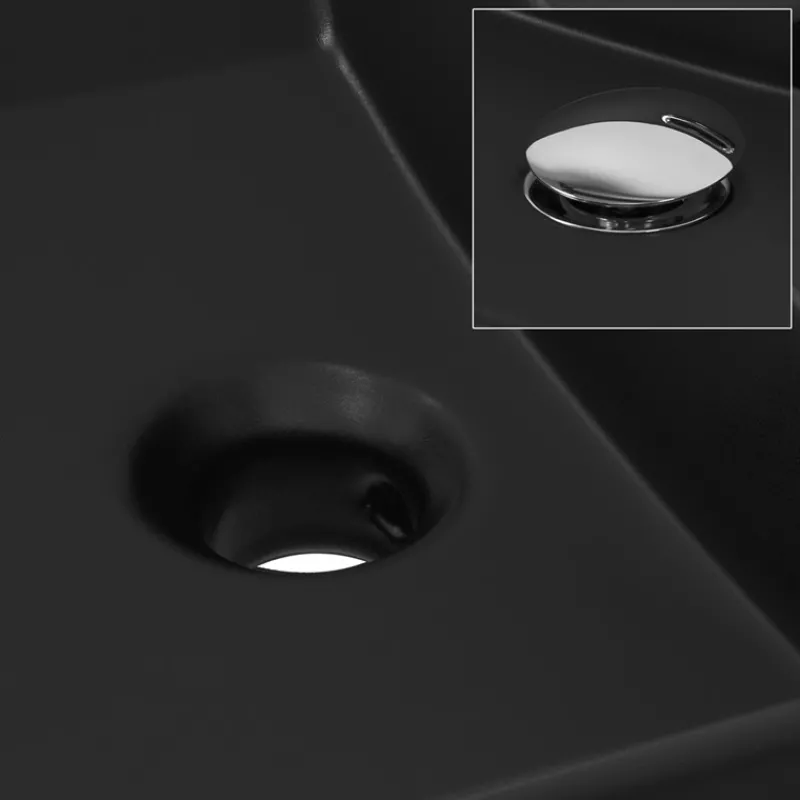 Waschbecken inkl. Ablaufgarnitur Schwarz mit Überlauf 60,5x36,5x13 cm Schwarz aus Keramik ML-Design-ECD Germany Clearance