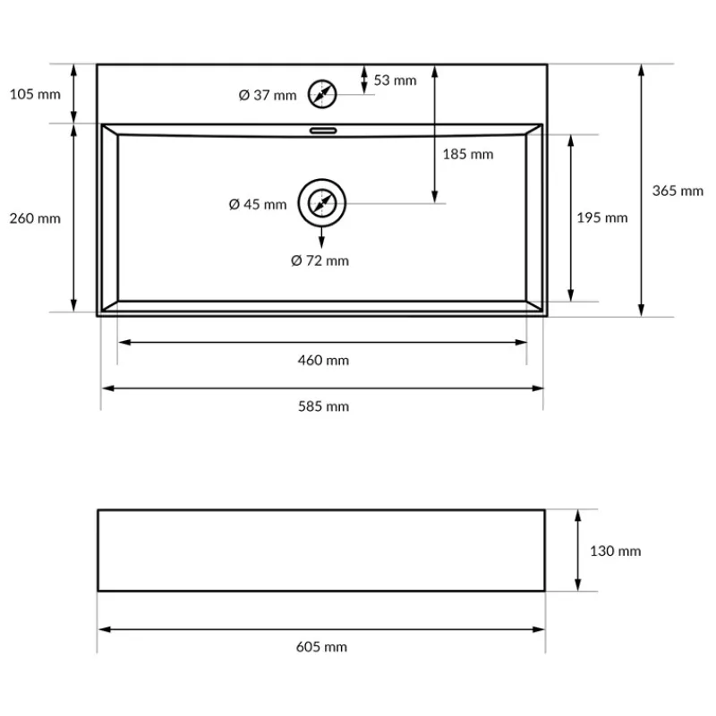 Waschbecken inkl. Ablaufgarnitur Schwarz mit Überlauf 60,5x36,5x13 cm Schwarz aus Keramik ML-Design-ECD Germany Clearance
