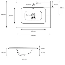 Waschbecken inkl. Ablaufgarnitur Schwarz mit Überlauf 61x46x16,5 cm Schwarz aus Keramik ML-Design-ECD Germany Best